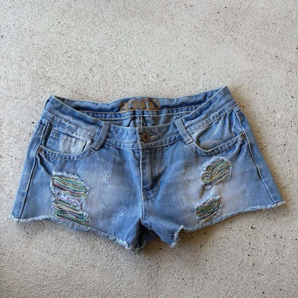 2000s Y2K Mid Rise Shorts Colorful Thread Details Size 9